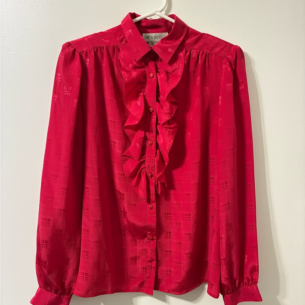 Women's Vintage Pink Ruffled Blouse
